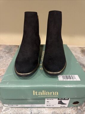 Italina Black Suede Ankle Booties with Metallic Accent